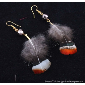 Vente chaude de boucles d&#39;oreilles en plumes indiennes naturelles